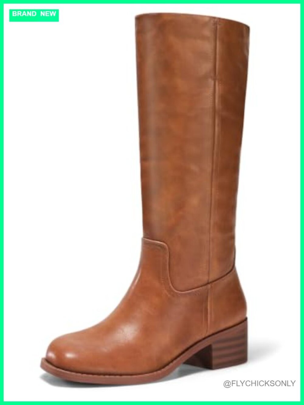 Knee High Boots Square Toe Chunky Block Heel Tall Faux Leather